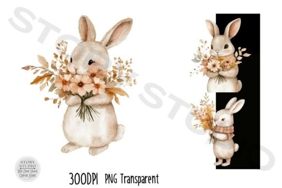 Download Cute Bunny Autumn Flowers Clipart Set - Autumn flower Collection