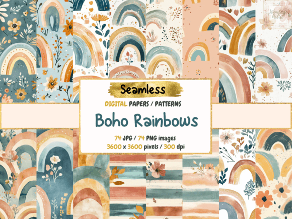 Download Boho Rainbows Seamless Digital Papers - Seamless digital paper Collection