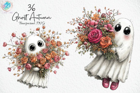 Download Cute Ghost Autumn Flower Bouquet Clipart - Premium Resources